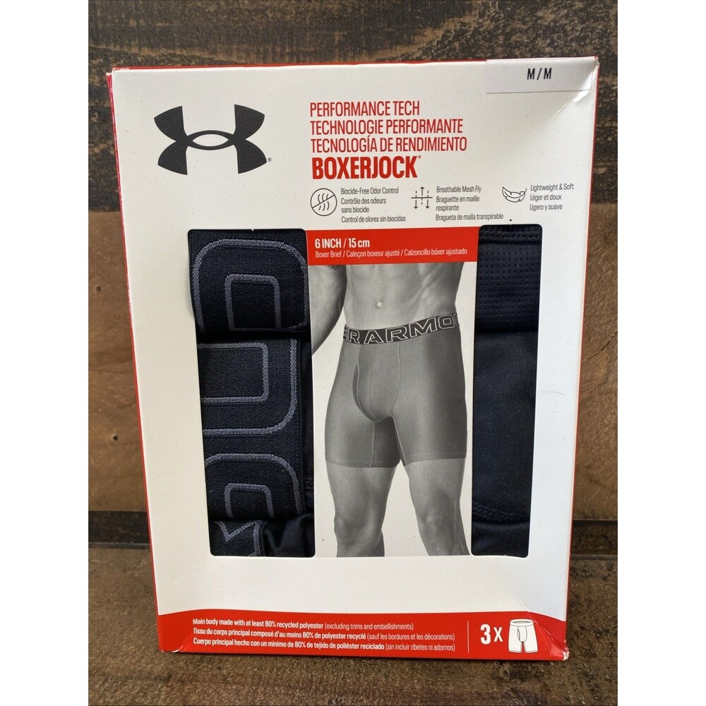 Under Armour Men's Performance Tech Boxerjock Brief Underwear Black 3 pk Medium
